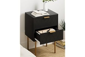 HEYZOEY Nachttisch mit 2 Schubladen, Moderner Nachtschrank, Beistelltisch mit Stauraum für Schlafzimmer und Wohnzimmer(30T x 40B x 56H cm Schwarz)