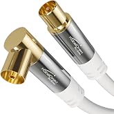 KabelDirekt TV Antenna Cable 4K &ndash; 1 m, White, 90&deg; | Angled Socket/Straight Plug, for DVB-C/DVB-T/DVB-S, white
