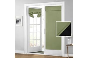 HOMEIDEAS 100% Blackout French Door Curtain, 26 X 68 Inch Room Darkening Window Shade, Thermal Insulated Privacy Panel for Bedroom (1 Panel, Sage Green)