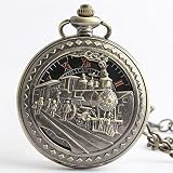Easy Go Shopping Taschenuhr Creative Train Carved Retro Taschenuhr Boutique Mechanische Taschenuhr Bronze mit Kette