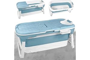 JNGLGO Vasca da bagno pieghevole per adulti XL 128 x 62 x 53 cm, Vasca da bagno portatile pieghevole con coperchio, poggiatesta e rullo massaggiante, vasca da bagno pieghevole