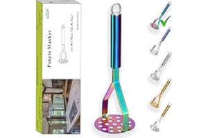 Berglander Pasapurés triturador de patatas arcoíris, cortador de patatas arcoíris de acero inoxidable resistente con revestimiento de titanio colorido, triturador de cocina