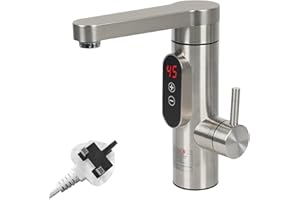 AYYDS Instant Hot Water Tap, 3300W Electric Hot Water Faucet, Stainless Steel Electric Water Heater Tap, 360° Rotatable, LED Temperature, Hot and Cold Kitchen Faucet (Style B, Silver)