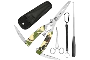 Annyswit 3 Stück Multifunktionale Angelzange Set mit Hakenlöser Angeln Zange & Aterien Hecht Zange & Linienschneider Angel Zangea & Scheide & Lanyard für Angelhaken entfernen