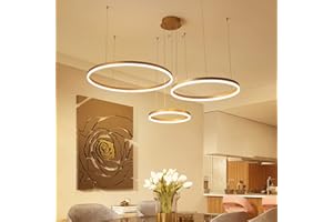 A.1.COO LED Pendelleuchte Wohnzimmerlamp Höhenverstellbar Kronleuchter Dimmbar mit Fernbedienung Hängeleuchte Esstisch Pendellampe Metall ring Acryl Deckenleuchte Esszimmer Hängelampe Küchen,Gold,3 rings