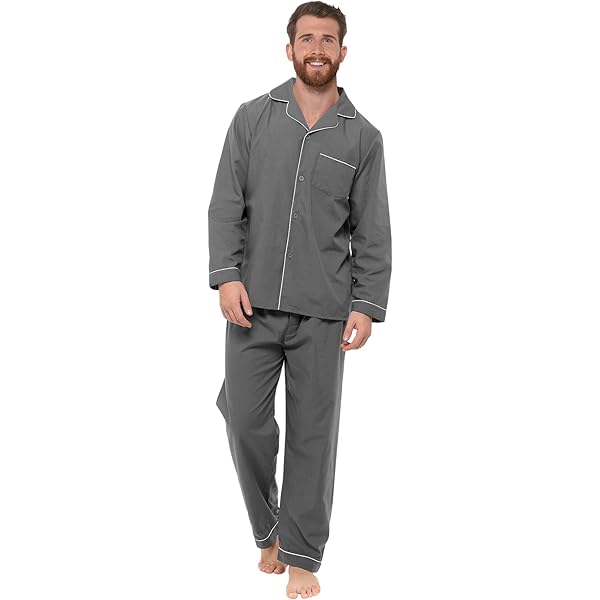 MoFiz Pyjama voor heren, katoen, lang, winter, nachtkleding