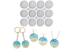 HECTICCORE 12 Stück Epoxidharz Silikon Formen, Schmuck und Schlüsselanhänger-DIY Anhänger Formen Set – runde Form mit Löchern, geeignet für Harzguss, Ohrringe, Schlüsselanhänger und Tiermarken-Formen-Sets