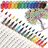 ❤14 marcadores de punta doble, 28 colores. Cada rotulador tiene dos colores, 14 unidades/28 colores, marcadores de cepillo doble, incluyendo color profundo y color claro que se pueden mezclar juntos para crear tus propios colores únicos.