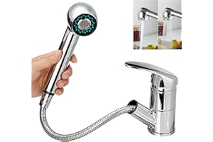 7SEVENJOKERS Küchenarmatur Ausziehbar, Wasserhahn Küche Ausziehbar，mit 2-Funktions-Brauseauslauf,360° schwenkbarer Küchen-Einhebelmischer aus Chrom， Warm- und Kaltregulierfunktion，Geeignet für Küche, Bad und Bar