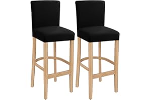 LANSHENG Fundas para Taburetes de Bar, Elásticas Lavables Extensibles y Extraíbles para Silla de Comedor Giratoria Corta Silla de Bar Taburete (Negro, 2 Piezas)