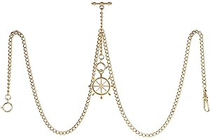 TREEWETO Taschenuhrkette mit T Bar Endstück Gesamtlänge 72cm Doppel Albert T-Bar Taschenuhr Kette mit Antiker Ruder Anhänger und 3 Haken für Weste Knopfloch