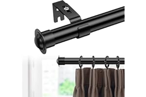 Harrms 28mm curtain poles extendable, black curtain pole 76-152cm, curtain poles metal for eyelet curtains, window curtain rod with brackets fittings set and finials for living room, bedroom