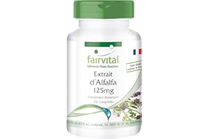 Fairvital | Alfalfa 125mg (feuilles d'Alfalfa, Medicago sativa), VEGAN, naturel, 250 comprimés, Flacon avantageux - 1500mg par dose journalière, soutient l'équilibre acidobasique et le foie
