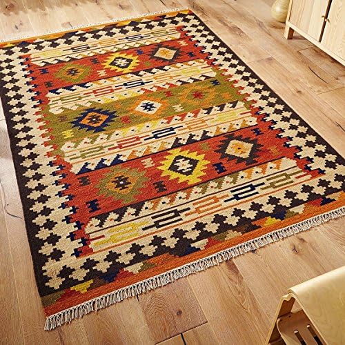 The Good Rug Company Caucasian Kazak Rug 404 Kelim Flatweave Red Cream Beige Black 120 x 180cm (4' x 6' approx)