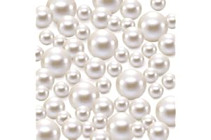 150 Pcs Faux Perle, Perles Flottantes Perles pour Remplissage de Vase, Perle Brillante Sans Trou Tailles Mixtes, Perles en Vrac en Plastique, pour Bijoux DIY, Bougie Flottante, 8/14/20mm (Laiteux)