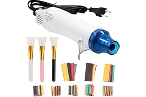 ZJRung Mini Heißluftpistole EU Handheld Heißluftfön mit Schrumpfschlauch Heissluftföhn Zubehör für DIY Acrylharz Handwerk Schrumpffolie Trocknen Farbe -300W 220V -Weiß