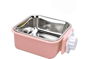 SEPTILLAR Pet Hanging Bowl for Crates, 2 in 1 Small Dog Bowl Puppy Bowl Removable Stainless Rabbit Bowl Cat Feeder Food Water Bowls for Puppy Cat Bird Rabbit Hamster Guinea Pig Ferret Small Animals (Pink)
