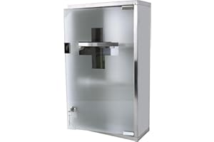 ‎LILIIN LILIIN Medizinschrank, Arzneischrank Medikamentenschrank aus Edelstahl, 3 Fächer Arzneischrank mit Glas Tür & 2 Schlüsseln, Erste Hilfe Schrank Hausapotheke, 30x12x50cm