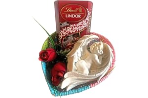 NARAMAKI Idee Regalo Festa Della Mamma 2024 - Cesto + 200gr Doppio Cioccolato + Statua In Resina Angelo (Angelo sdraiato tre ali 18x10.5cm)