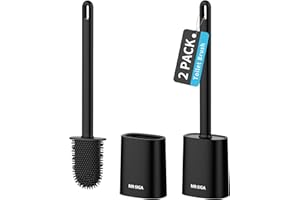 MR.SIGA Lot de 2 Brosses Toilettes WC avec Supports, Brosse WC Silicone, Balai Toilette WC Suspendu pour Salle de Bain, Noir
