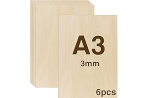 WISYOK Piastra in compensato A3 da 3 mm per fai da te lavorazione del legno, lavorazione laser, fuoco, modellismo, regali e decorazioni