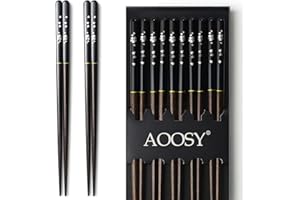 AOOSY Palillos japoneses, Madera 5 Pares Palillos Chinos Reutilizables Apto para lavavajillas 9,06 Pulgadas Palillos de Madera con Caja Negra Hecha a Mano para Fideos de Sushi