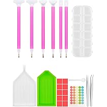 Heyseri Juego De Pintura De Diamantes, Herramientas De 19 Piezas, Puntas De Bolígrafo De 12 Hilos, Anticaídas, Agarre Cómodo