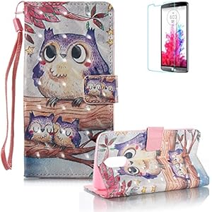 Gurt Lederhülle für LG Stylus 3,Premium Seil Brieftasche für LG G Stylos 3,Funyye Stilvoll Luxuriös 3D Lila Eule Muster PU Leder Zubehör im Bookstyle Schale mit Ständer Standfunktion Etui Karten Slot und Magnetverschluss Flip Case für LG Stylus 3 LS777 + 1 x Frei Displayschutzfolie