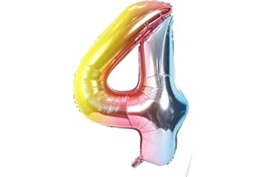 VUCDXOP Geburtstag Folienballon Zahl 4 Mit Einhorn, 101 cm Regenbogen Luftballons, Helium Ballon, Mädchen Geburtstag Luftballon Deko Hochzeit Jubiläum Fest Party Dekoration - Fliegt Mit Helium