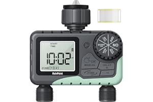 RAINPOINT Programmateur d'arrosage 2 Voies,Fonction Manuel, Automatique et Rapide,Utilisation Simple,avec Affichage LCD,Temps d'arrosage Flexible pour Le Jardin et la Serre