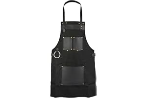 LEATHERSHIRE Top Grain Leather Blue Canvas Apron Butcher Cook, BBQ, Chef, DIY, Woodwork Apron Gift for Him Gift for HerGift for Him Gift for Her