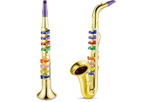 Vaguelly 2pcs Saxophone Toy Set instruments for kids baby toy adukt toys plastic trumpet horn music themed party favor sax a boom Sax plaything Music Instruments Portable Saxophone child