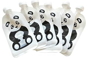 Fill n Squeeze Shivy Panda Reusable Food Pouches - 6 Pack - 150ml - Kids Refillable Smoothie & Snack Pouches, Eco-Friendly