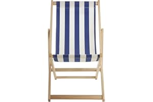 Premier Housewares Beauport Folding Wooden Deck Chair, Beach Chair, Outdoor, Camping, Picnic, Navy White Stripes