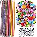 Produktbild 800 Stück Bastelbedarf, 500 Stück Soft Pom Poms, 100 Stück 20 Farben Chenille Vorbauten und 200 Stück 3 Größe Wiggle Googly Augen