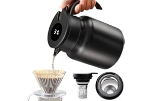 PORFOYO Caraffa Termica Con Display Della Temperatura,1 Litri Thermos A Doppia Parete Con Colino Per Il Tè,Thermos Caffè Bollitore,Caraffe Termos Per Tè O Caffè,Casa,Esterno,Cucina,Ufficio