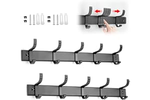 Eozighi 2 Pcs Percheros Pared Recibidor Perchero de Pared con 5 Ganchos Perchero Pared Perchero de Pared Modernos Abrigos Adecuado para Salón, Dormitorio, Pasillo, Cuarto de Baño (Negro)