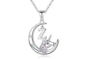 TINGN Collana Regali Unicorno per Ragazze, Ciondolo Luna Crescente Placcato Oro Bianco 14k Collane Unicorno per Ragazze Colorato CZ Collana Unicorno Gioielli Regali Unicorno per Ragazze Donne