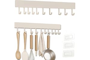 HSYTEK Kroklist kök, 50 cm hängande stång självhäftande, köksstång med 10 rörliga krokar, köksreling av aluminium utan borrni