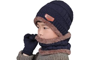 Gisdanchz Niño Niña Invierno Gorro Bufanda Gantes 3pcs Set - Acrílico Elástico & Vellón Difuso Grueso