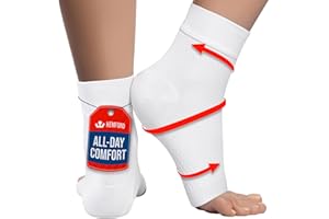 KEMFORD Ankle Compression Sleeve - Plantar Fasciitis Braces - Open Toe Compression Socks for Swelling, Sprain, Neuropathy, Foot Arch Support for Men and Women - 20-30mmhg, M, White