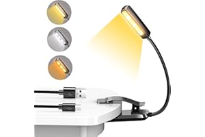 OUILA Lampe de Lecture LED, Rechargeable 6 LED Liseuse Lampe Clip, 360°Cou Flexible Lampe Pince, 3 Modes de Couleur (Blanc Froid&Chaud), Pince Lampe Livre pour Lecture Camping,Nocturne Voyages