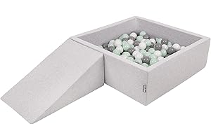KiddyMoon Area di Gioco in Schiuma con Quadrato Piscina di Palline (200 Palline) per Bambini, Grigioch:Bianco/Grigio/Menta
