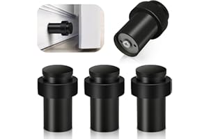 TOKPLNU Door Stops, Heavy Duty Stainless Steel Door Stoppers for Skirtings Black Rubber Door Stop Floor Mounted Modern Door Stopper Wall Protector Tall Doorstop Wall Mounted with Sound Dampening Bumper, 4Pack