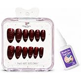VIVALUXE Bordo Simli Takma Tırnak Seti, Yapıştırıcılı, Uzun Badem, Form, Dayanıklı Press On Nail Art, Evde Kolay Uygulama, Şı