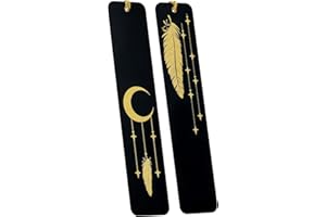 ‎HOMEMARS Lesezeichen, Bookmark, Lesezeichen Set Metall, 2 Stücke Schwarz Goldener Mond Feder, ruhestand Geschenke, Lehrer Studenten Geschenk, Geschenke für Frauen, Beste Freundin Geschenke, Weihnachtsgeschenke