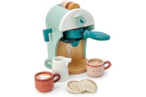 Tender Leaf Toys Babyccino Maker - Macchina da caffè giocattolo in legno, gioco di ruolo per bambini