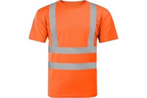 AUYAO Profi Warnschutz T-Shirt Warnkleidung Leicht Kurzarmshirt Kurzarm Hohe Sichtbarkeit Arbeitsshirt Warnshirt Reflektierend Arbeitshemd Hochsichtbares Bahn-T-Shirt Warnschutz Tshirt Orange M~XL