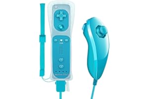Tanouve Controller Wii Motion Plus, 2 In 1 Nunchuck Costruito Motion Plus Telecomando Remote Set Per Nintendo Wii e La Console Wii u Con Custodia In Silicone + Custodia - blu