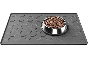 Pieviev Alfombra Comedero de Perros y Gatos, Alfombrilla para Cuenco de Silicona 61 x 41 cm, Material Apto para Uso Alimentario, Impermeable y Antideslizante, Gris Oscuro